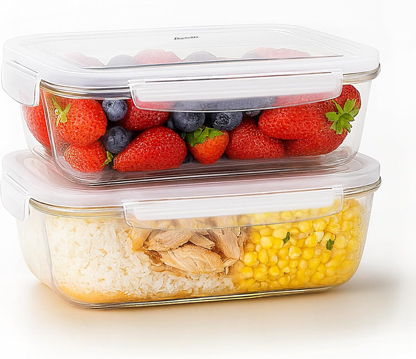 Levietti Glass Food Containers with Airtight Plastic Lids, Set of 2 (1040ml / 35oz) Leakproof Borosilicate Storage for Fresh Meals, Portion Control & Minimalist Kitchens