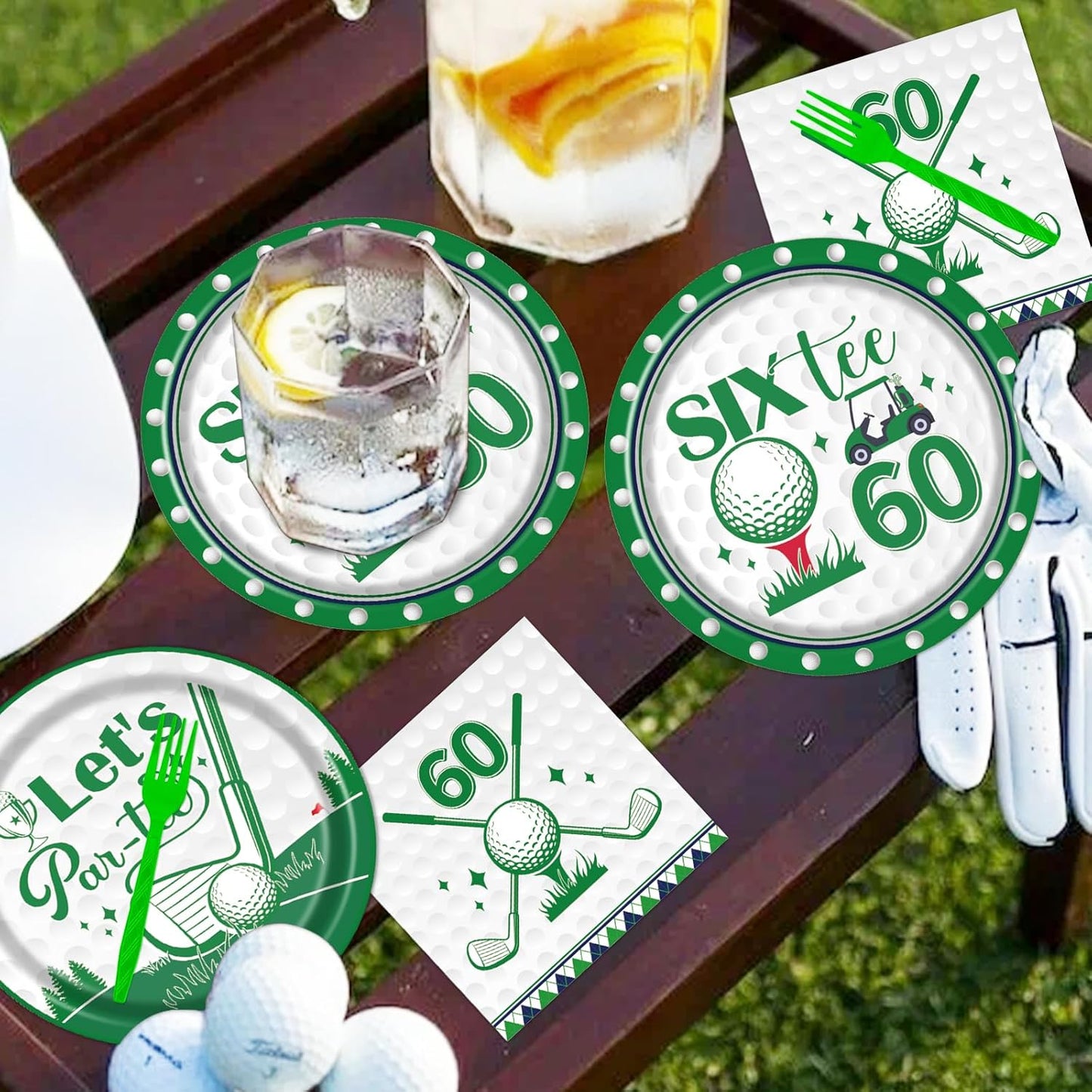 Rakuto Golf 60th Birthday Tableware Decorations for Men, Golf Theme Sixtee Birthday Party Plates Napkins and Forks, Disposable Paper Plates Supplies Decor Serves 24