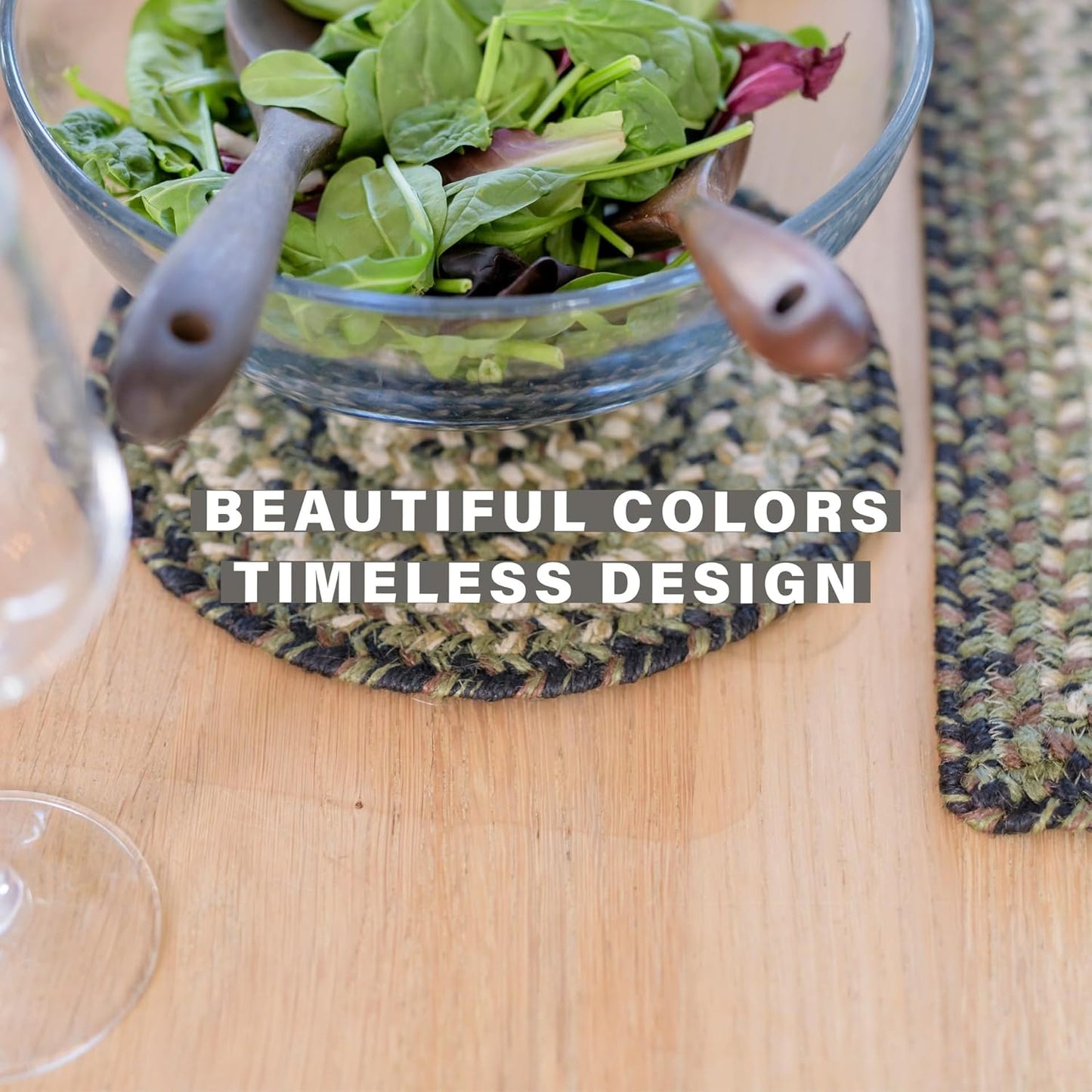 Homespice Pinecone Jute Braided Trivets for Table, Warm Country Rustic Decor, Set of 3, Green 8" Round Heat Resistant Mats - Rich Colors, Easy to Clean, Durable and Protects Furniture