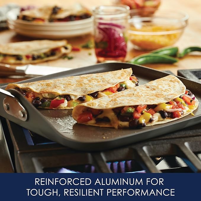 Rachael Ray Cucina Hard Anodized Nonstick Griddle Pan/Flat Grill, 11 Inch, Gray with Agave Blue Handle