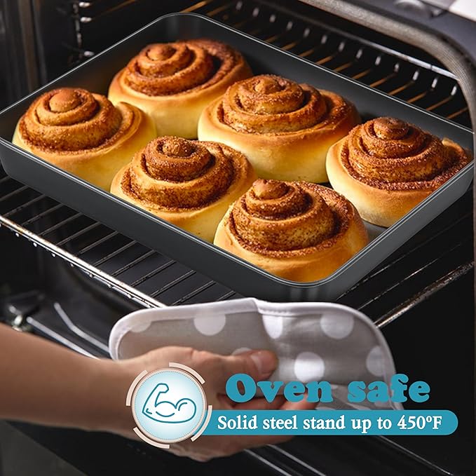 E-far Toaster Oven Baking Pan, 10.4 x 8 Inch Nonstick Stainless Steel Rectangle Cake Pan for Baking Small Brownies Casseroles Lasagna, Stainless Steel Core & Nonstick Coating, Non-toxic & Oven Safe
