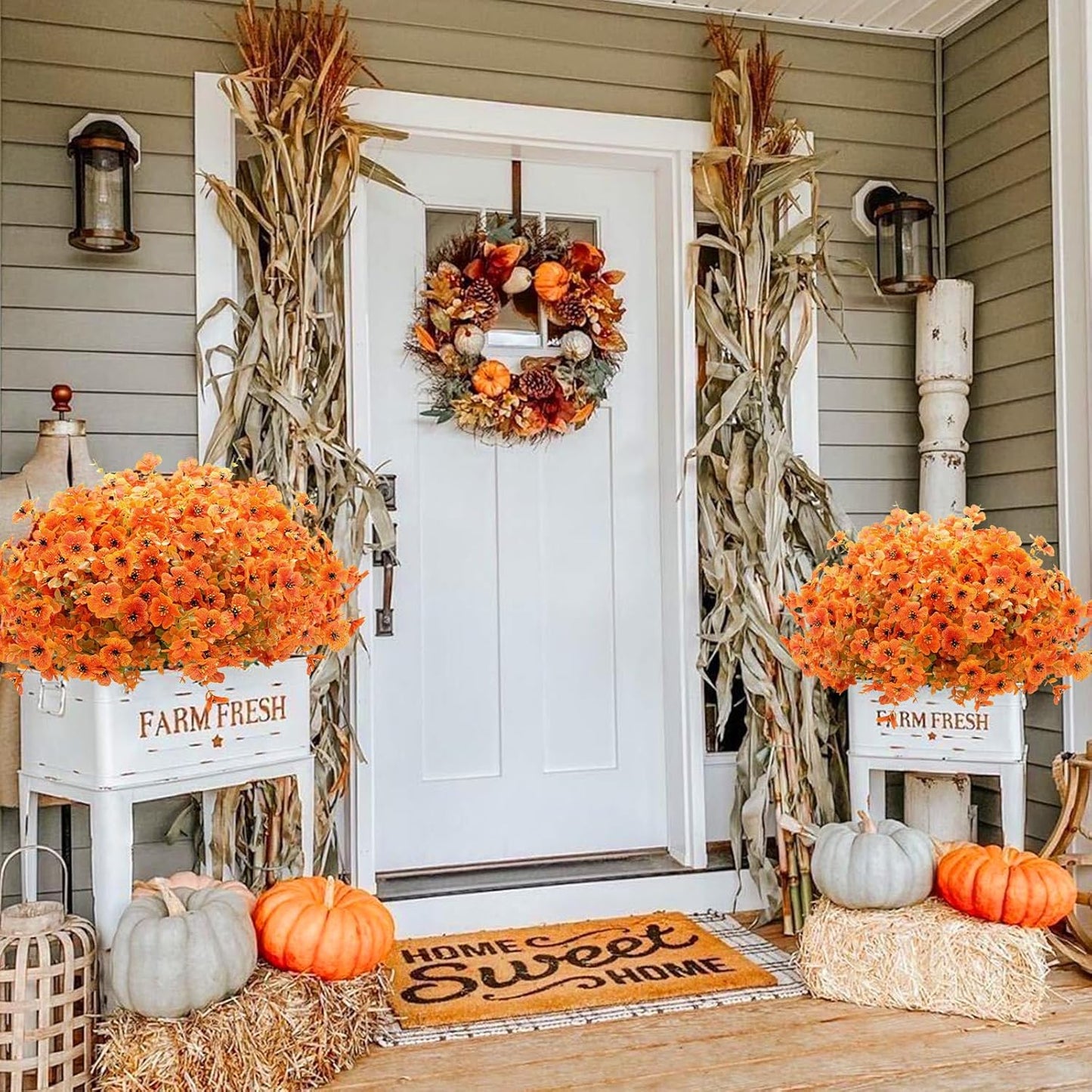 18 Bundles Artificial Flowers for Outdoors UV Resistant Fake Flowers Realistic Faux Flowers Artificial Plants Outdoor for Fall Indoor Garden Patio Window Box Kitchen Home Autumn Decor