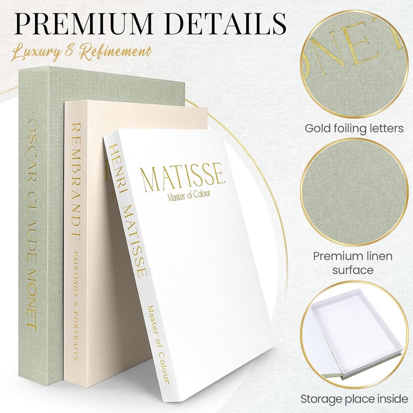 Decorative Books for Home Decor- 3Pcs Linen Decorative Boxes for Aesthetic Room Decoration, Modern Fake Book Storage Boxes for Coffee Table, Bookshelf or Mantle Decor, Sage