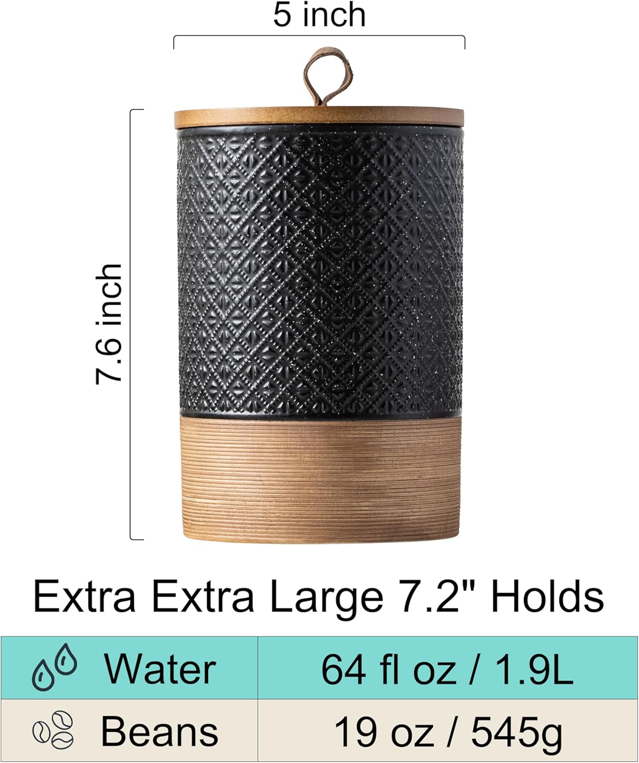 Large Jar with Lid, Ceramic Coffee Container with Airtight Lids, Food Storage Containers, Kitchen Canisters for Countertop Coffee Bar Accessories Weeding Gift - Black & 64 fl.oz