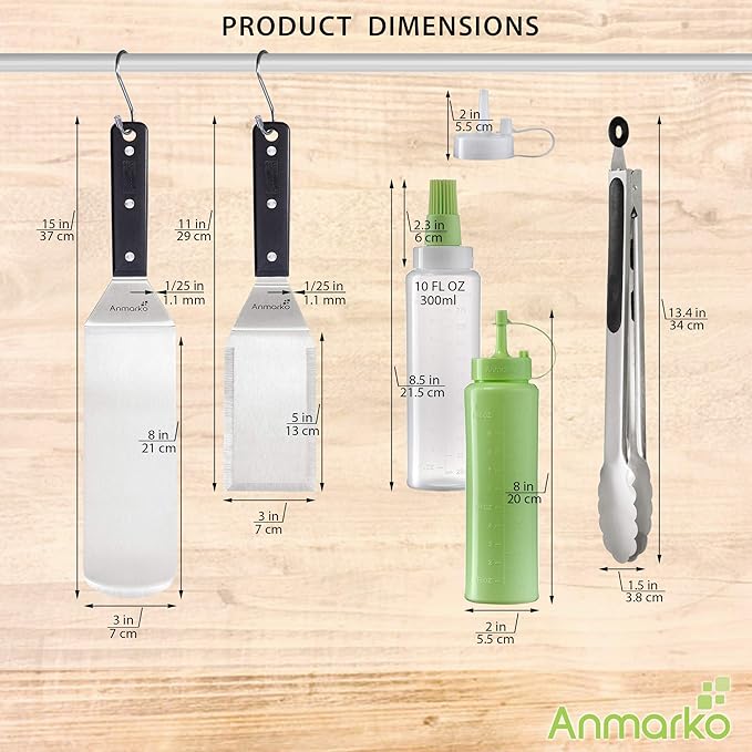 Metal Spatula Set of 4 - Griddle Accessories kit - Grill Flat Spatula Pancake Flipper Hamburger Turner - Metal Utensil Great for BBQ Grill Flat Top Cast Iron Griddle