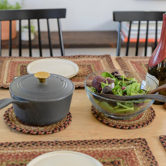 Gingerbread Jute Braided Kitchen Trivets for Hot Dishes, Warm Country Decor, Set of 6, Brown 8" Round Heat Resistant Mats - Rich Colors, Easy to Clean, Durable and Protects Furniture