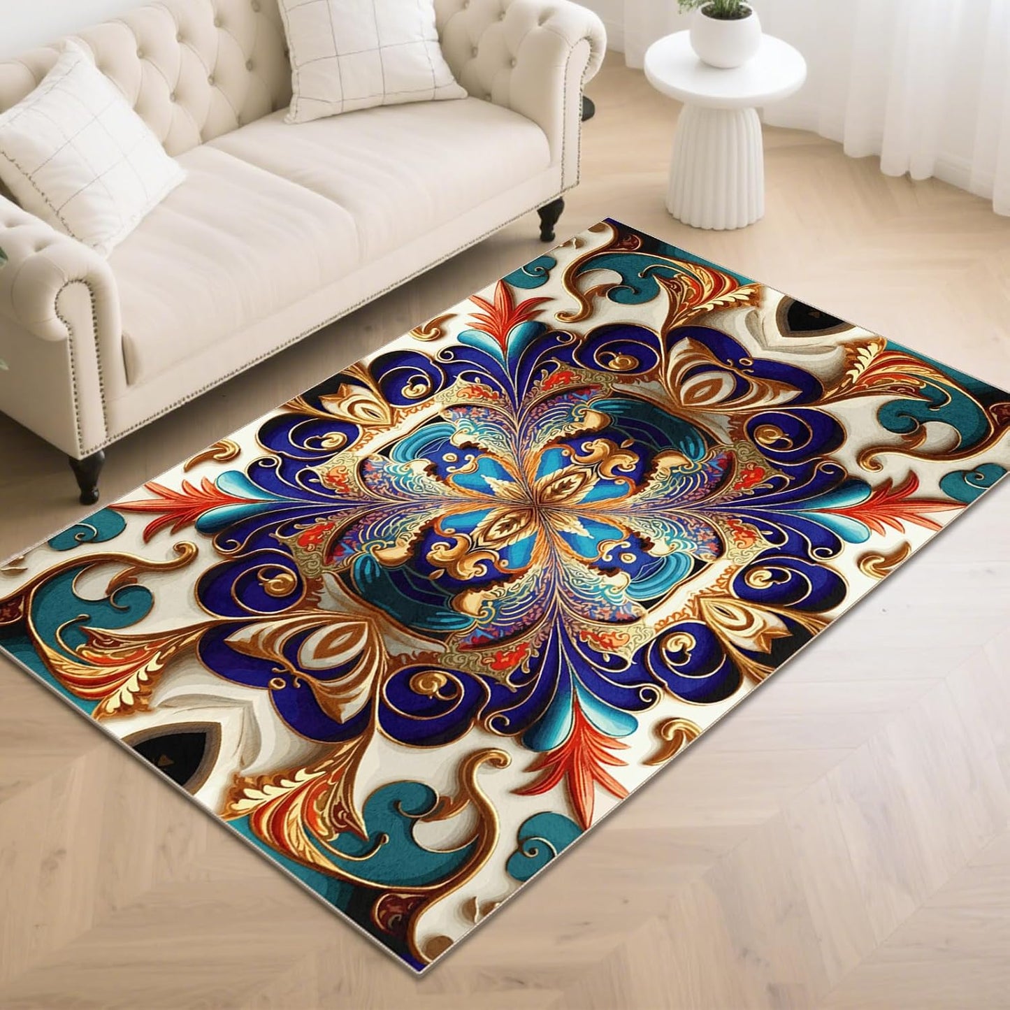 Washable Area Rug Mat, Non-Slip Vintage Hallway Rug Runner with Upgrade Rubber Backing, Stain Resistant Faux Wool Distressed Carpet Runner for Bedroom, Kitchen, Laundry, Entrance (60" x 40")