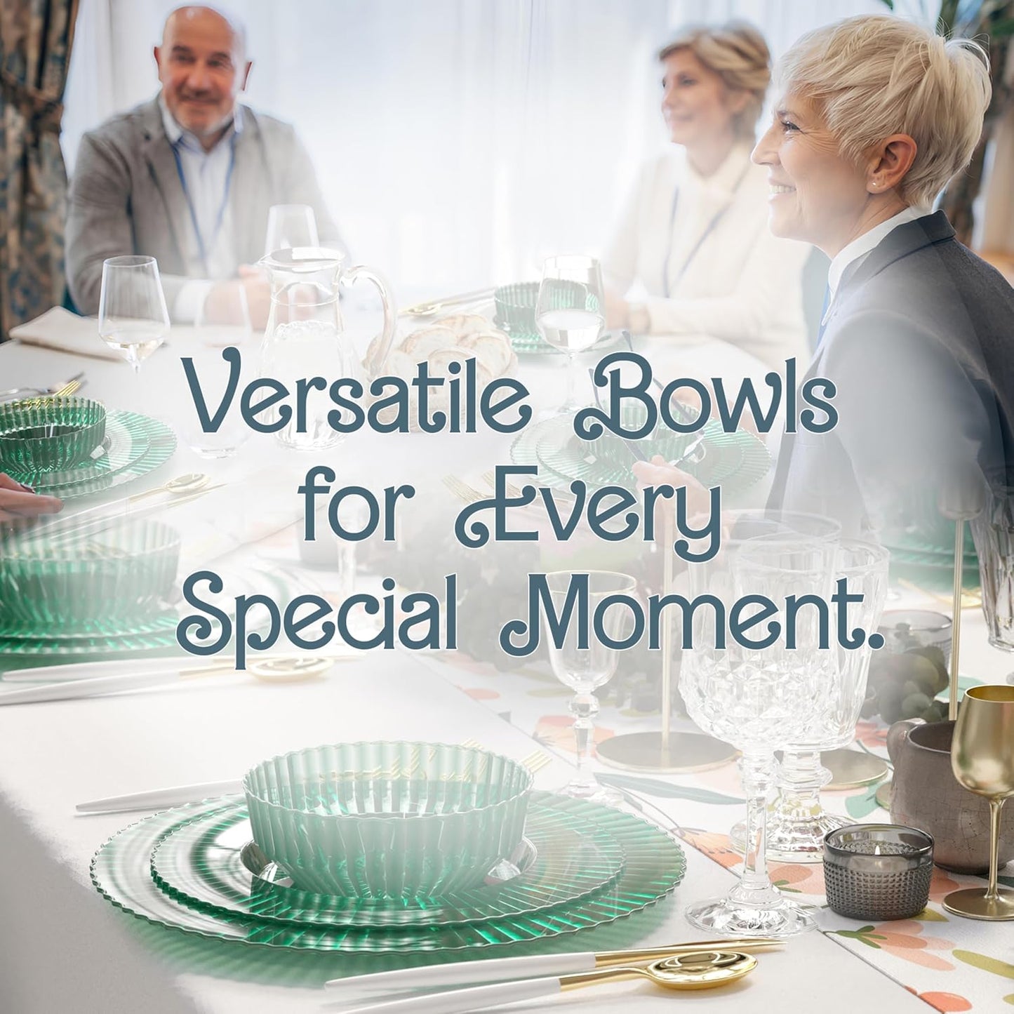 Exquisite Green Plastic Bowls Disposable - 16 Oz - 20 Count - Disposable Soup Bowls - Great for Weddings Parties And Formal Occasions