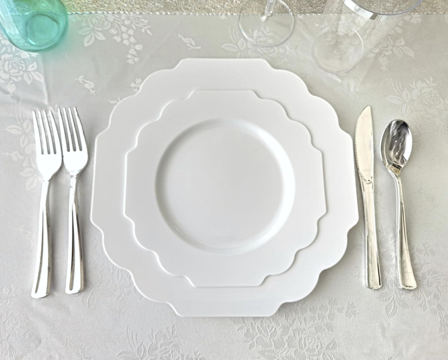 " OCCASIONS " 80 Plates Pack,(40 Guests) Heavyweight Wedding Party Disposable Plastic Plates Set -40 x 10.5'' Dinner + 40 x 8'' Salad/Dessert Plate (Imperial White)
