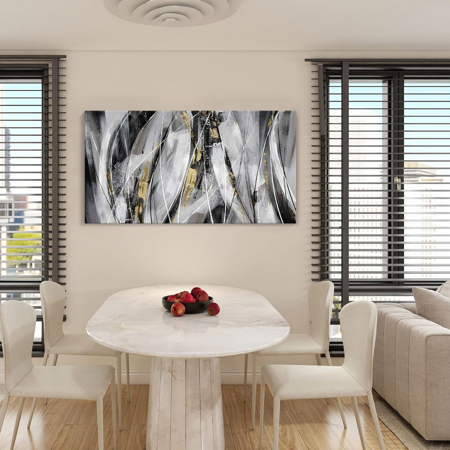 KLAKLA Black and Gold Abstract Wall Art - Big Picture for Living Room Wall - Black and White Canvas Art Work for Home Decor Bedroom Wall Decoration