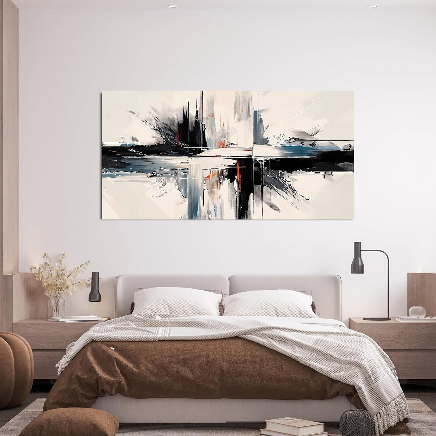 Abstract Wall Art Decorations Modern Large Wall Art for Living Room Abstract Canvas Art Wall Decor Minimalist Black and White Wall Art Prints Artwork for Walls Bedroom Office Home Decor 24" X 48"