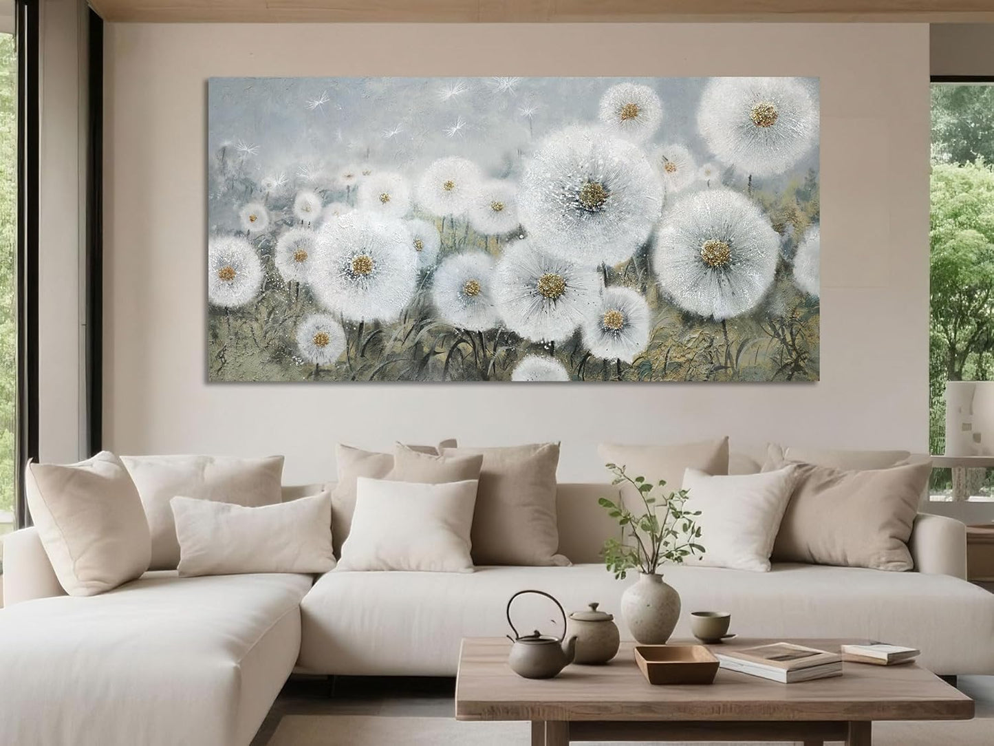 Ardemy Dandelions Wall Art Extra Large Floral Pictures Wall Decor Living Room Flowers Paintings Textured Artwork for Walls Bedroom Kitchen Dining Room Home Office, 58"x29"