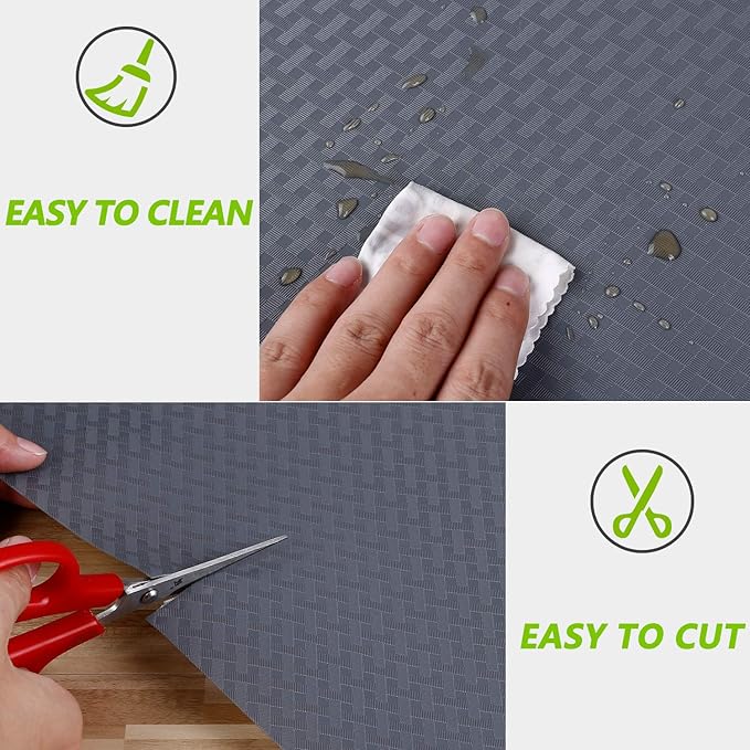 HooTown Shelf Liner Kitchen Cabinet Drawer Mats 17.5 Inch Wide x 78.7 Inch Long, Non Skid EVA Plastic Washable Oil Proof Pad for RV Drawer, Dish Plate Slippery Protection, Gray