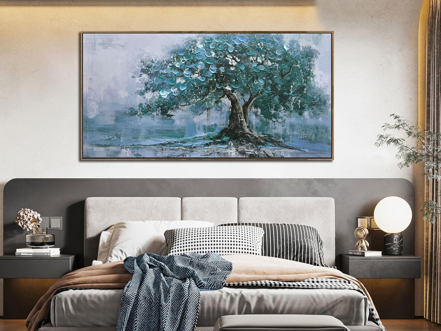 Ardemy Framed Tree Canvas Wall Art for Living Room Teal Tree of Life Landscape Bedroom Pictures Wall Decor Nature Paintings Artwork for Walls Home Office Dining Room Kitchen 58"x29"
