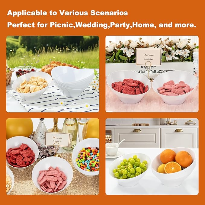 Goodluck 12 Pack White Plastic Serving Bowls for Party - 20 OZ Angled Disposable Serving Bowls for Wedding Party Chip, Candy, Salad & Fruit