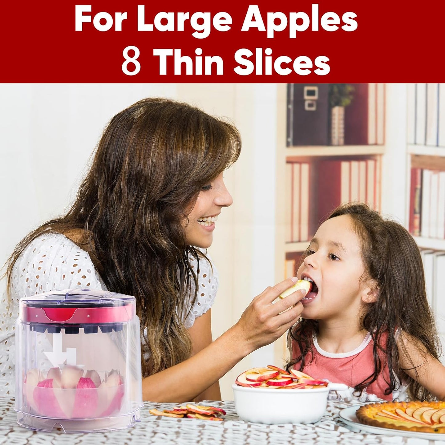 OOKUU Professional Apple Slicer, 8-Slice Ultra-Safe Heavy-Duty Stainless Steel Apple Cutter, 5.12-Inch Extra-Large Corer Cuts Apples All the Way Through with Clear Bowl