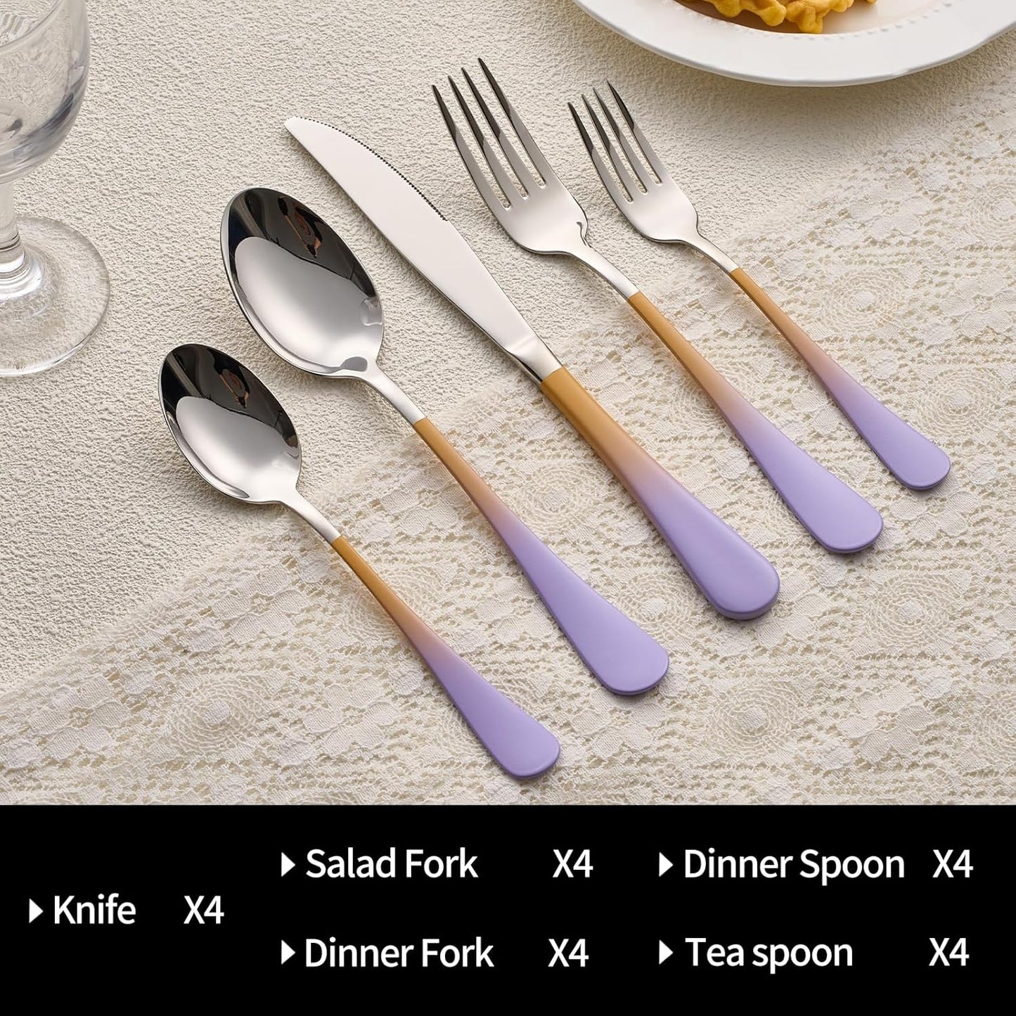 20-Pieces Color Silverware Sets for 4,Purple and Orange Handle Stainless Steel Cutlery Set, Include Forks Spoons and Knives Set, Dishwasher Safe Utensil Sets for Home Restaurant