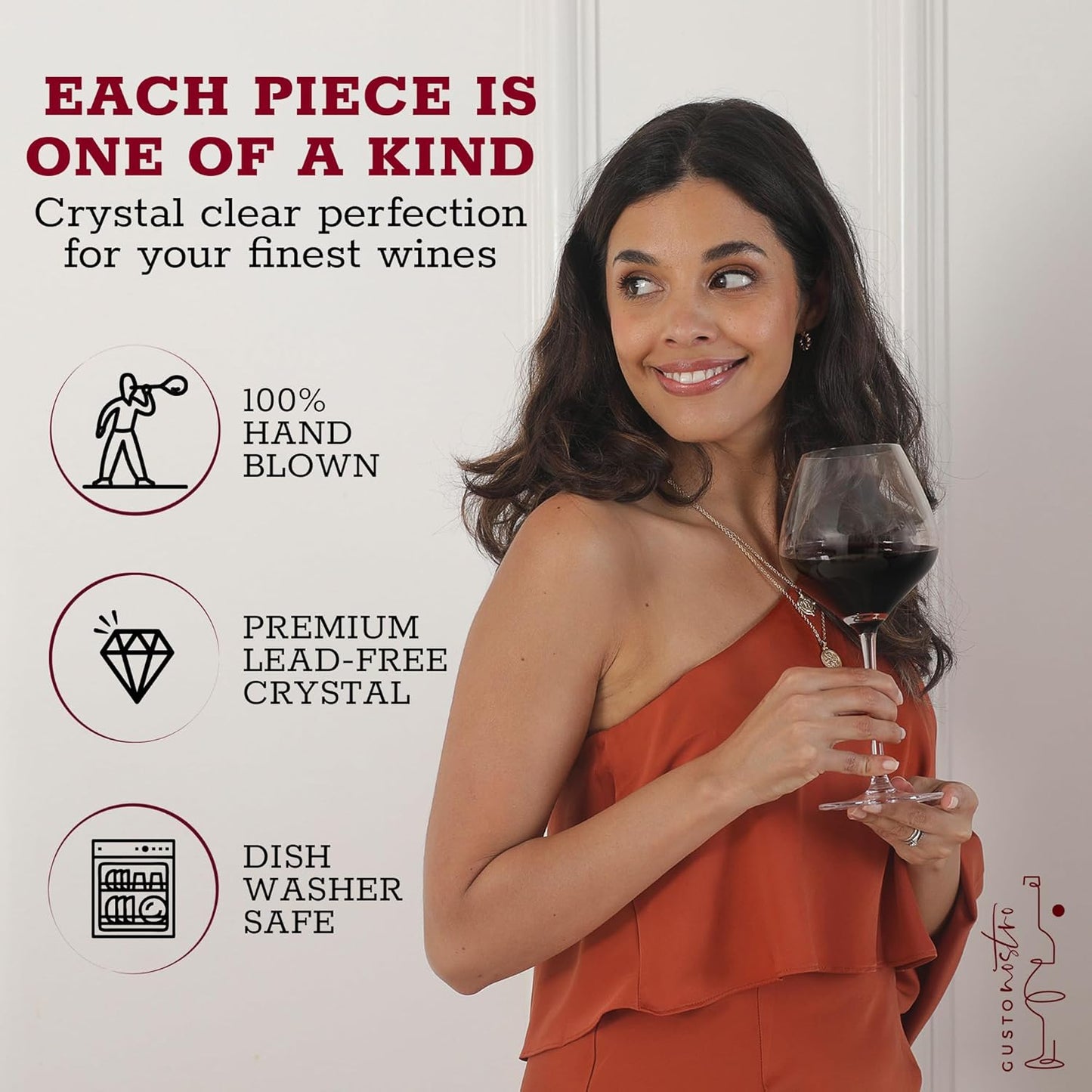 Gusto Nostro Crystal Wine Glasses Set of 6, 22 Oz Long Stem Modern Wine Glasses for White and Red Wine, Dishwasher Safe, Fancy, Elegant, Large and Tall Wine Glass for Wedding Christmas Anniversary