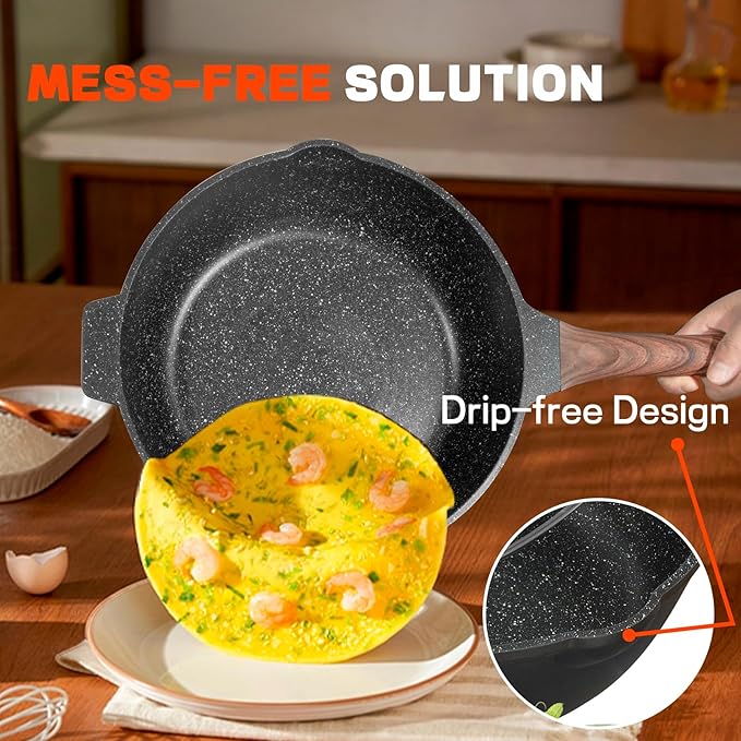 HIARUO Deep Nonstick Frying Pan with Lid, 12 inch Non Stick Skillet Large Sauté Pan Granite Sauce Cookware Cooking Chef Wok Pan with Helper Handle Silicone Spatula, 5.5 QT Induction Compatible, Black