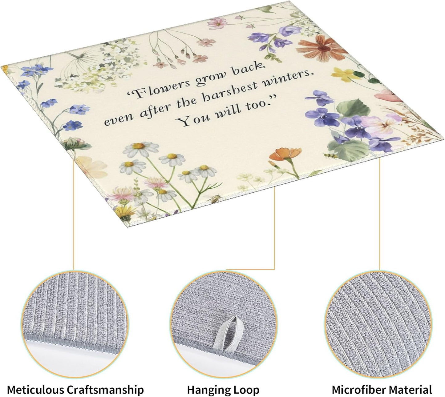Inspirational Flower Language Dish Drying Mat 16x18 Inch, Microfiber Absorbent Fast Dry Mat Daisy Floral Large Dish Mat Drying Kitchen Mat, Kitchen Drying Pad for Kitchen Counter Decor