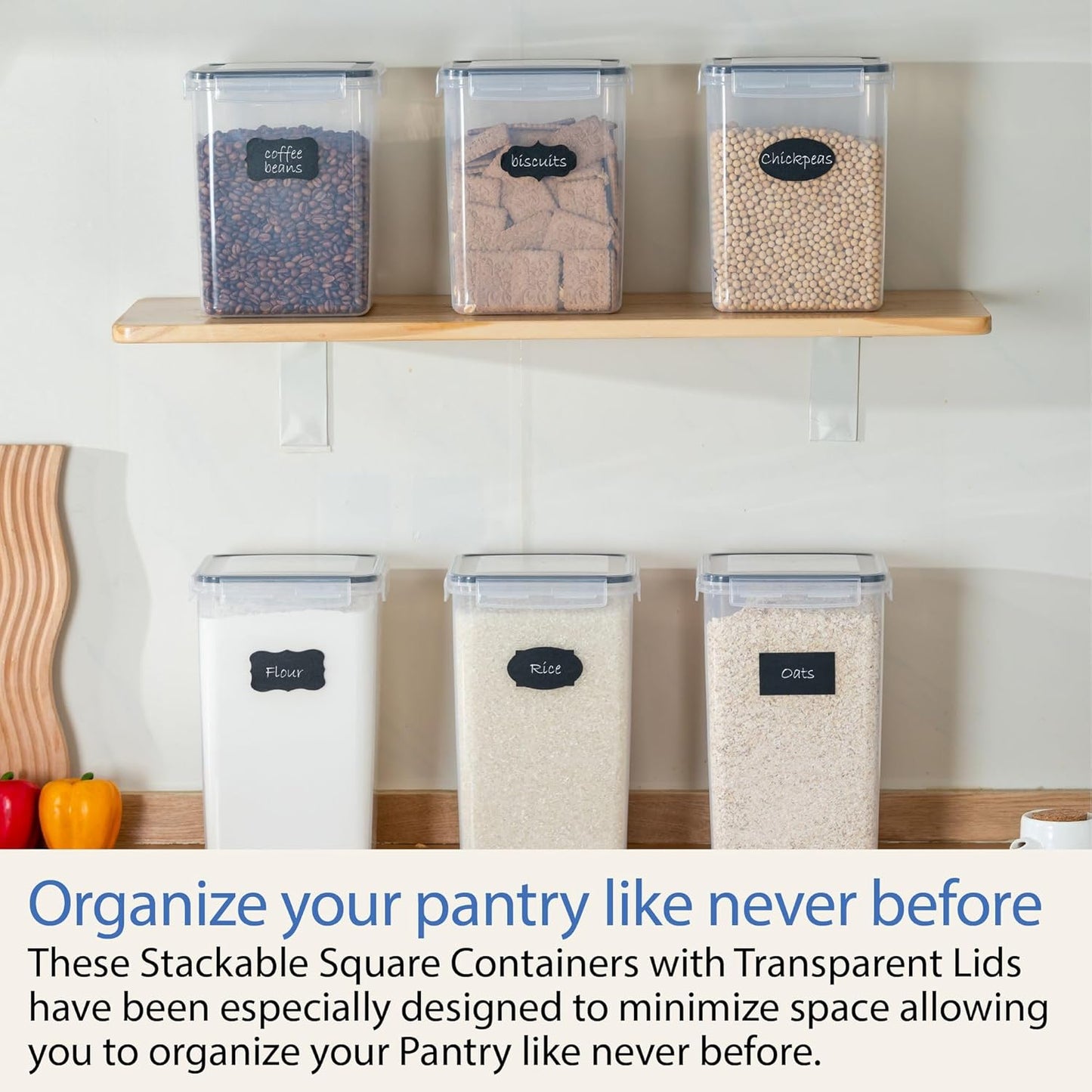 Chef's Path Large Airtight Food Storage Containers with Lids, Pack of 6, 3pcs 6.5L and 3pcs 5.2L, Kitchen and Pantry Canisters for Sugar, Flour, and Baking Supplies - Transparent