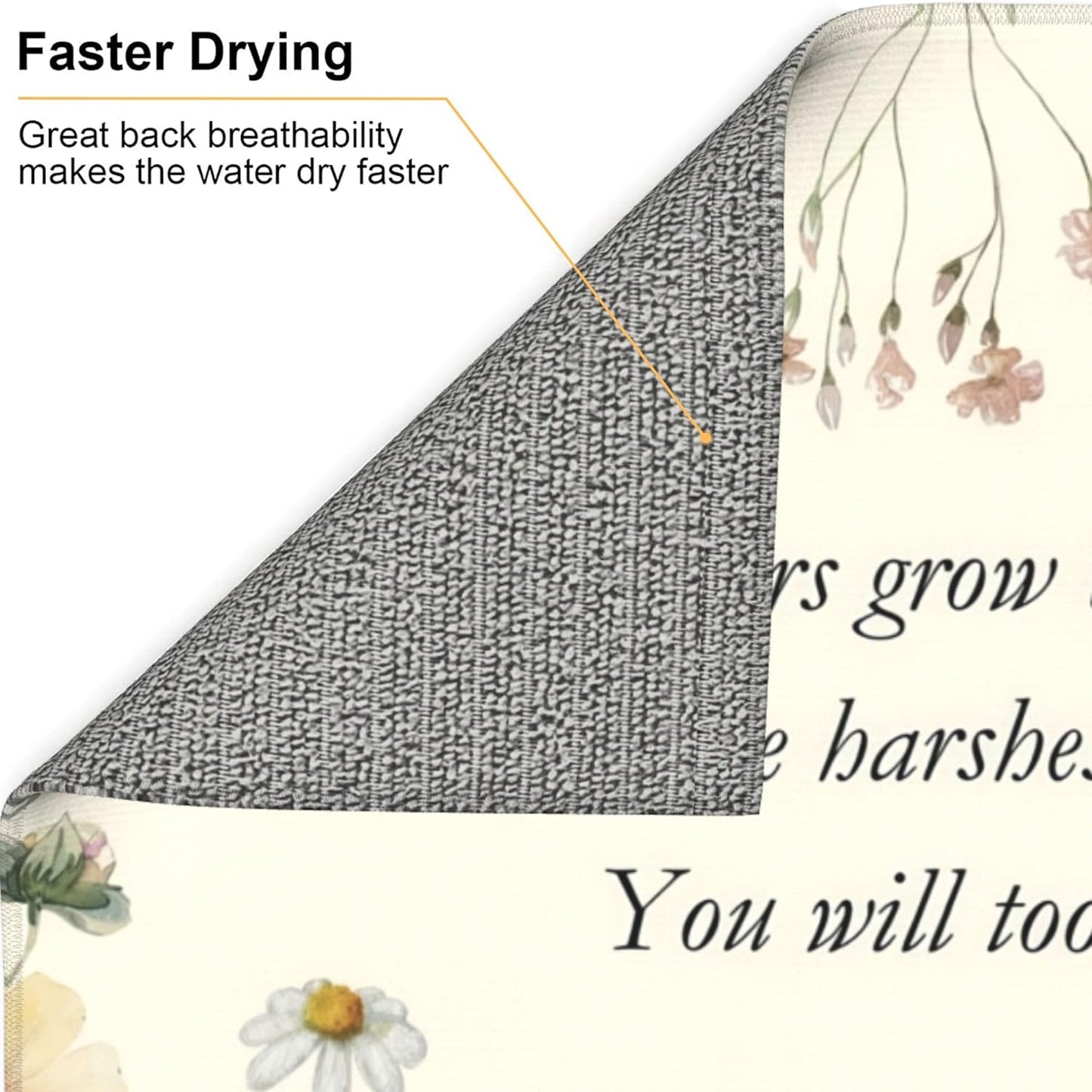 Inspirational Flower Language Dish Drying Mat 16x18 Inch, Microfiber Absorbent Fast Dry Mat Daisy Floral Large Dish Mat Drying Kitchen Mat, Kitchen Drying Pad for Kitchen Counter Decor