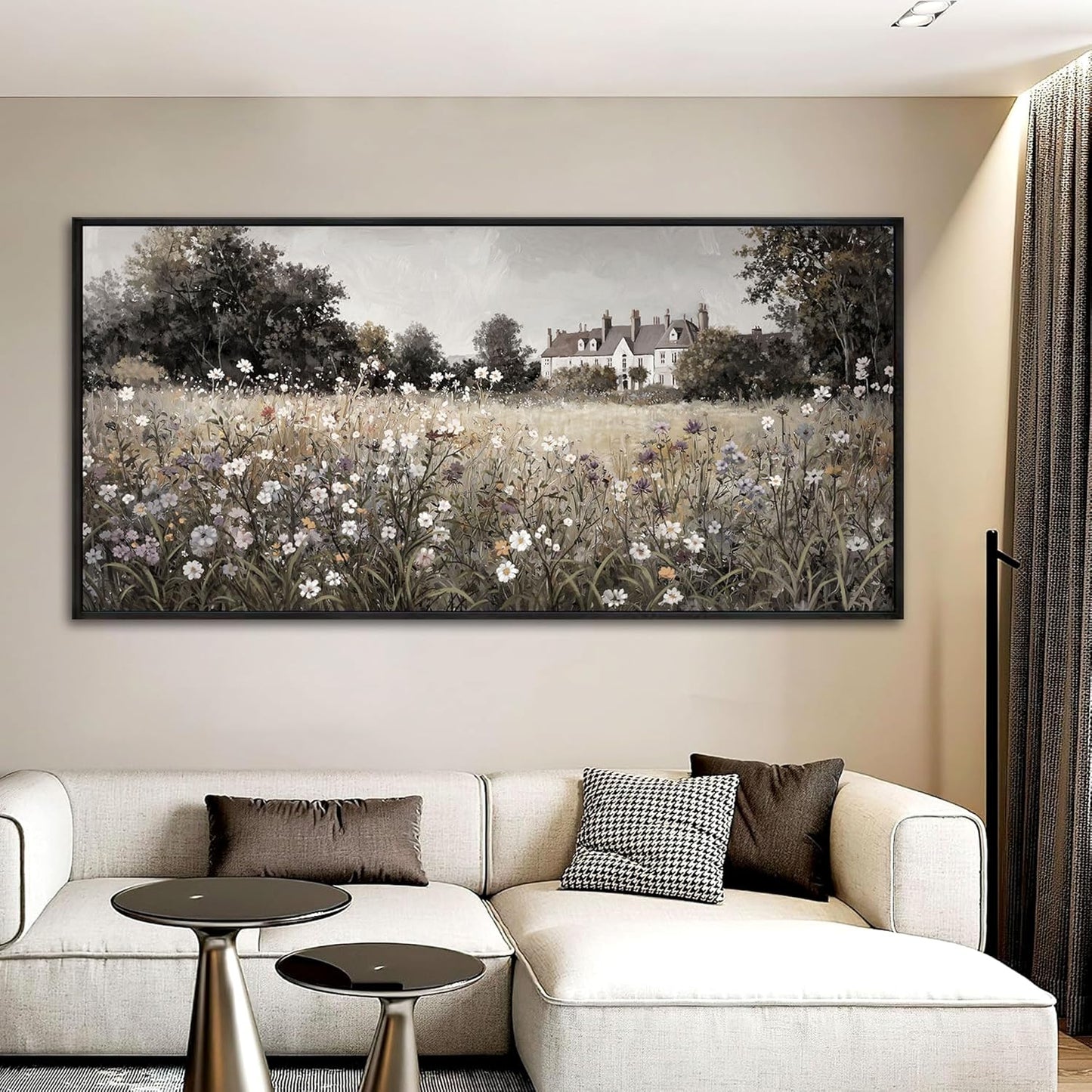 yiijeah Large Paintings for Living Room - Vintage Landscape Nursery Flower Framed Prints Canvas Country Decor Living Room Picture for Bedroom Office Home Decoration Horizontal Wall Art