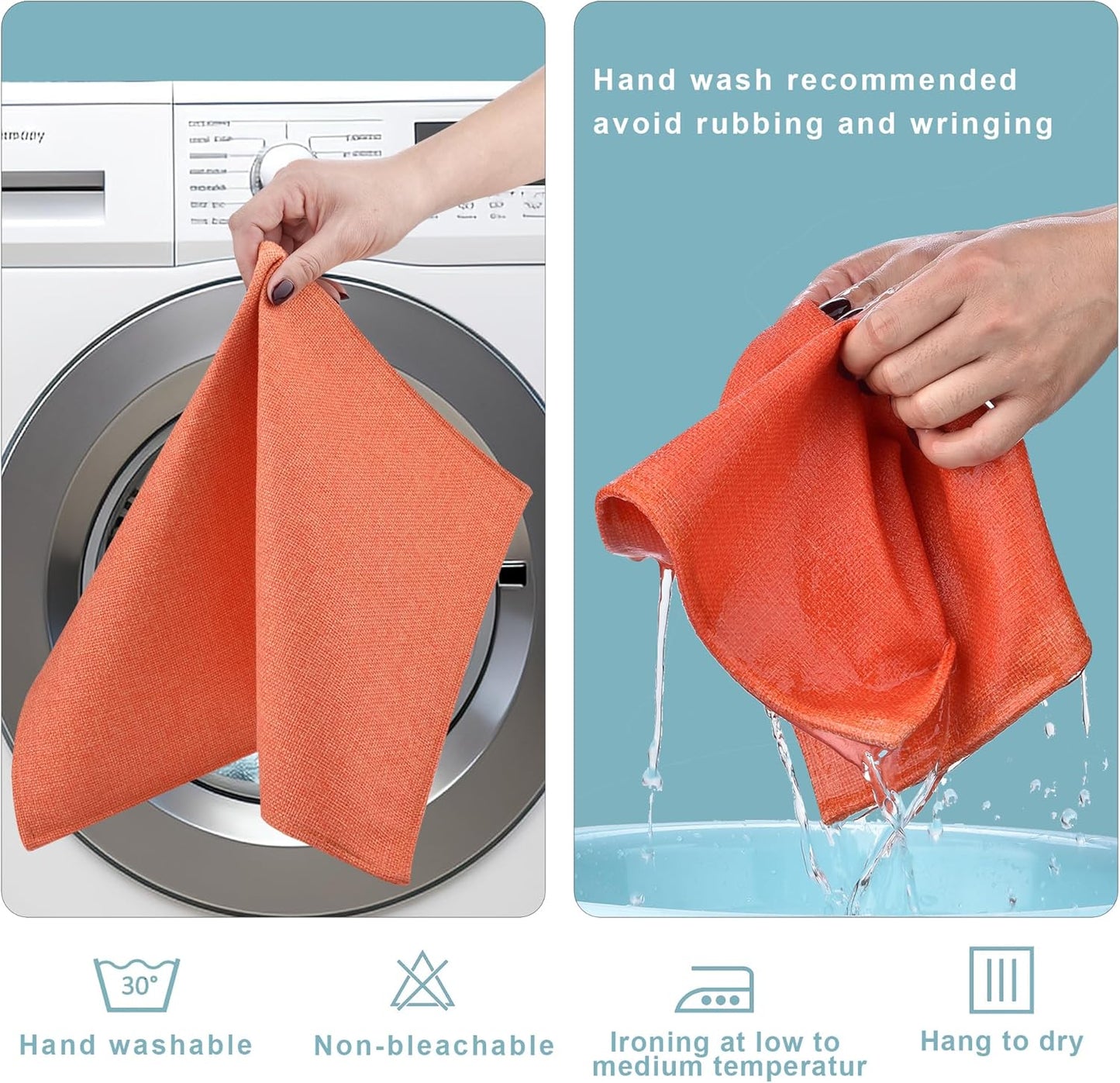 SLKQG Thanksgiving Linen-Look Placemats Set of 8 - Heat Resistant & Machine Washable Table Mats for Holiday Dining, Double-Layered Fabric for Family Gatherings - Indoor Outdoor Use (8, Orange)