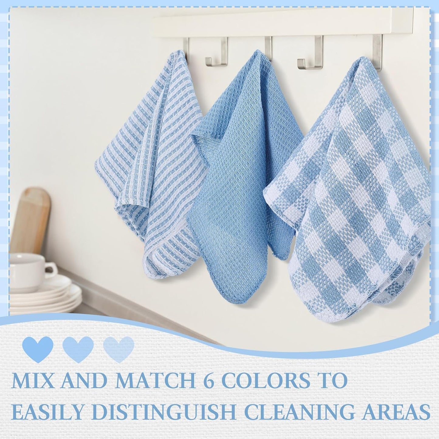 Patelai 12 Pcs Kitchen Dish Cloths for Washing Dishes Cleaning Cloth Absorbent Dish Rags Drying Cleaning Towels for Scrubbing Wipe Glass Home and Kitchen(Blue,13.8'' X 13.8'')