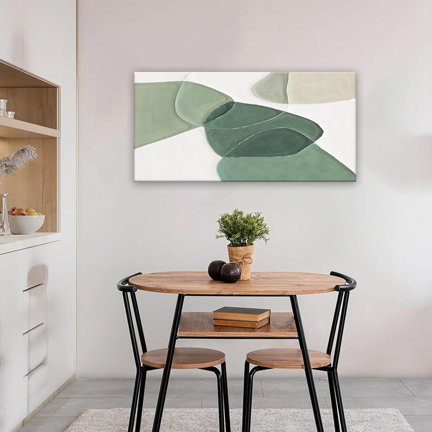 QSQ Green Wall Art Decor Green White Boho Wall Art Minimalist Wall Art Geometric Color Block Canvas Artwork Paintings Wall Decor Modern Home Bedroom Art Office Decor 20"X 40"