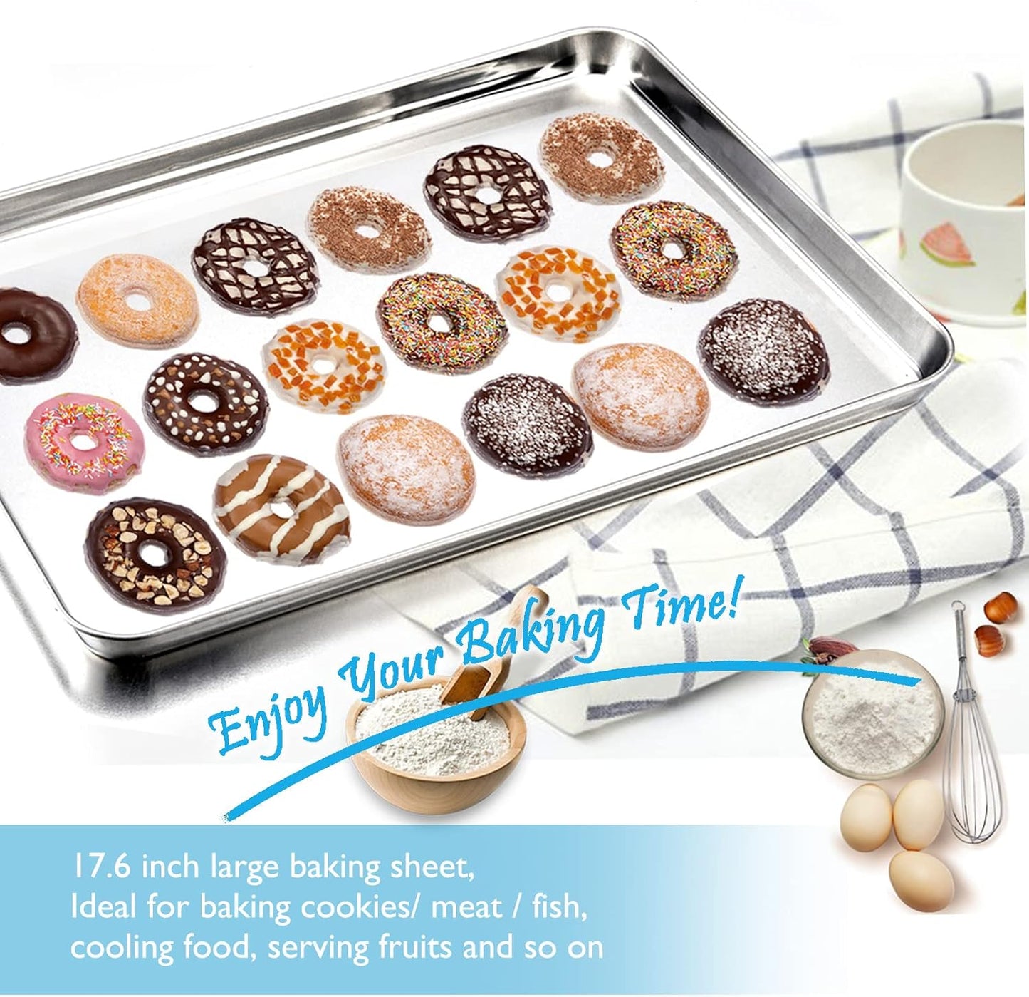 TeamFar Baking Sheet, 17.6’’ x 13’’ x 1’’ Stainless Steel Large Cookie Sheet Baking Tray Pan for Oven, Non-Toxic & Healthy, Rust Free & Heavy Duty, Mirror Finish & Dishwasher Safe