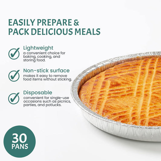 FUNSTITUTION Round Disposable Aluminum Pie Pans (30 Pack) - 7 Inch Disposable Pie Pans - Round Aluminum Foil Pans For Baking, Grilling, Cooking, Storing, Prepping