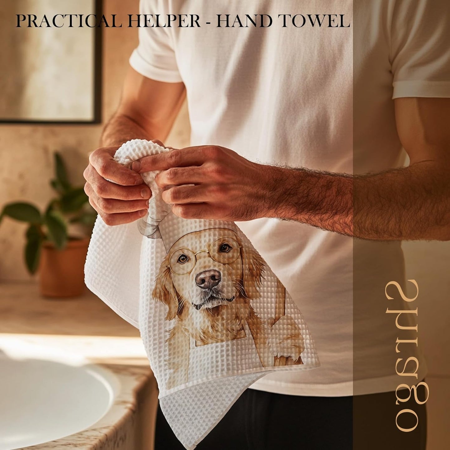 Funny Golden Retriever Chef Kitchen Towels, Gifts for Golden Retriever Lovers Dish Tea Towels for Kitchen, Chef Gifts for Men Women Decorative Hand Towel, 16x24 Inch