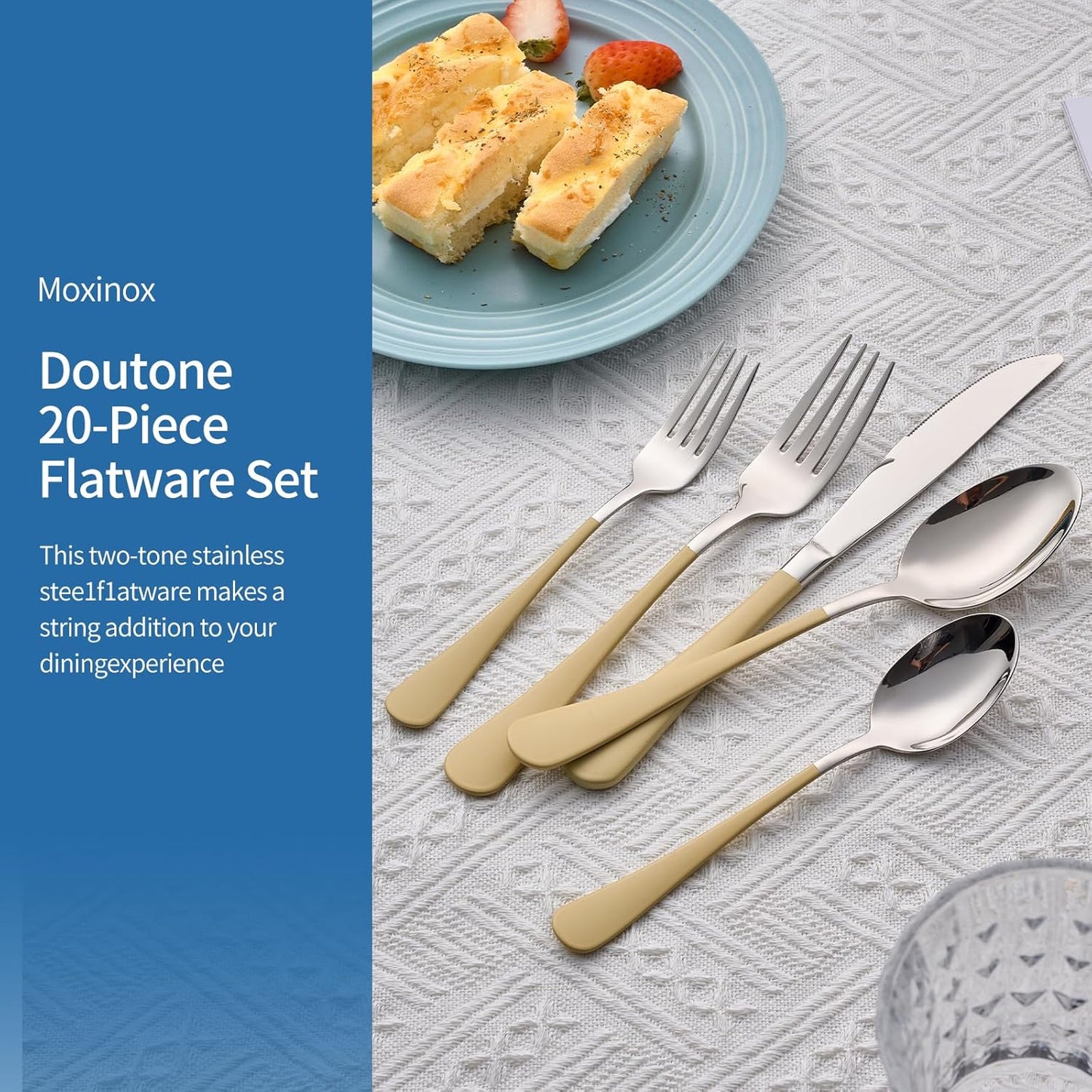 20-Piece Cream Color Silverware Set, 18/0 Stainless Steel Cream Color Handle Flatware Set, Service for 4,Modern Cutlery Set Includes Dinner Knives Forks Spoons,Mirror Polished,Dishwasher Safe