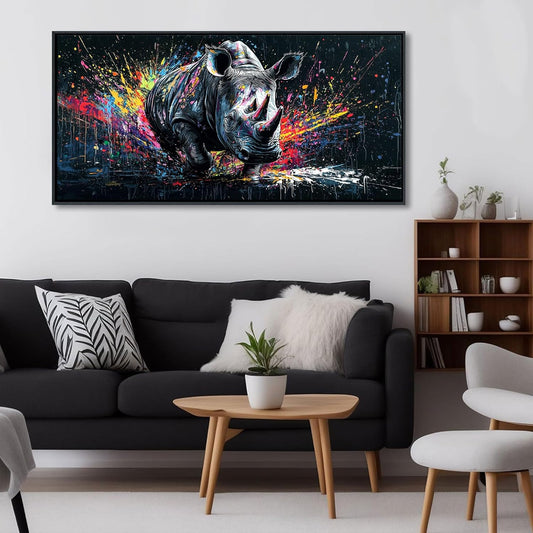 QZQCBLC Large Canvas Wall Art - Black and White Abstract Graffiti Pop Street Paintings Artwork Rhino Colorful Pictures for Living room Bedroom Bar Men's Teenager Game Room Modern Home Decor 24X48