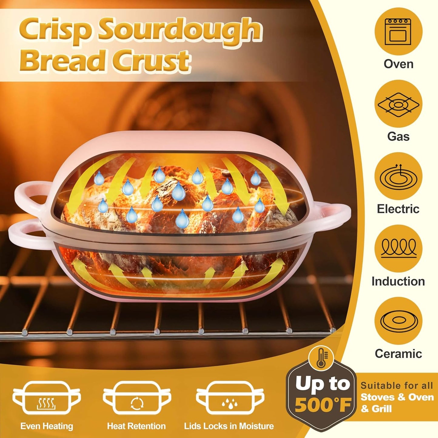 Homikit Enameled Cast Iron Dutch Oven for Bread Baking, 2.8 QT Oval Bread Oven Pot with Lid, Cast Iron Dutch Oven Loaf Sourdough Pan for Roasting Cooking, Pink & Heavy Duty