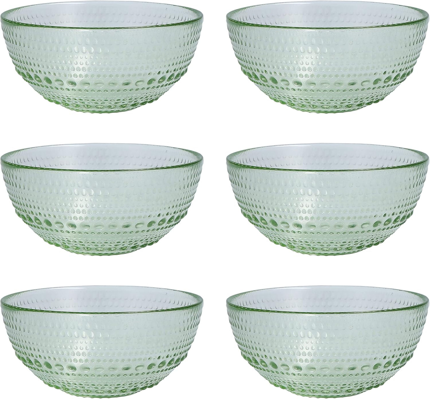 Fortessa Jupiter Vintage Glassware Collection 5 Inch Cereal Salad Dessert Snack All-Purpose Bowl 6 Pack, Sage Green, 14 Ounce (6 Pack)