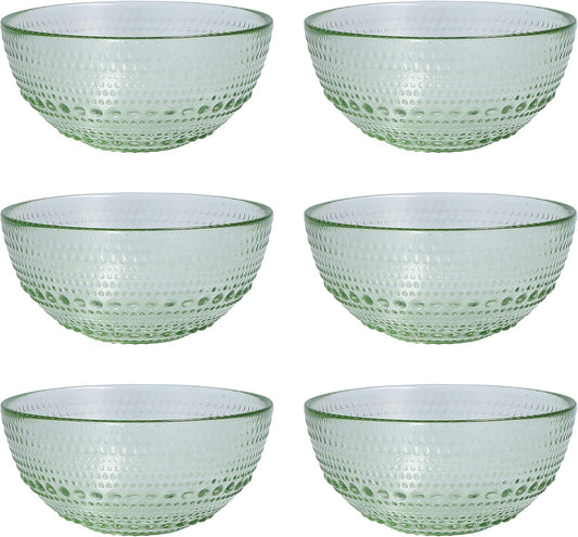 Fortessa Jupiter Vintage Glassware Collection 5 Inch Cereal Salad Dessert Snack All-Purpose Bowl 6 Pack, Sage Green, 14 Ounce (6 Pack)