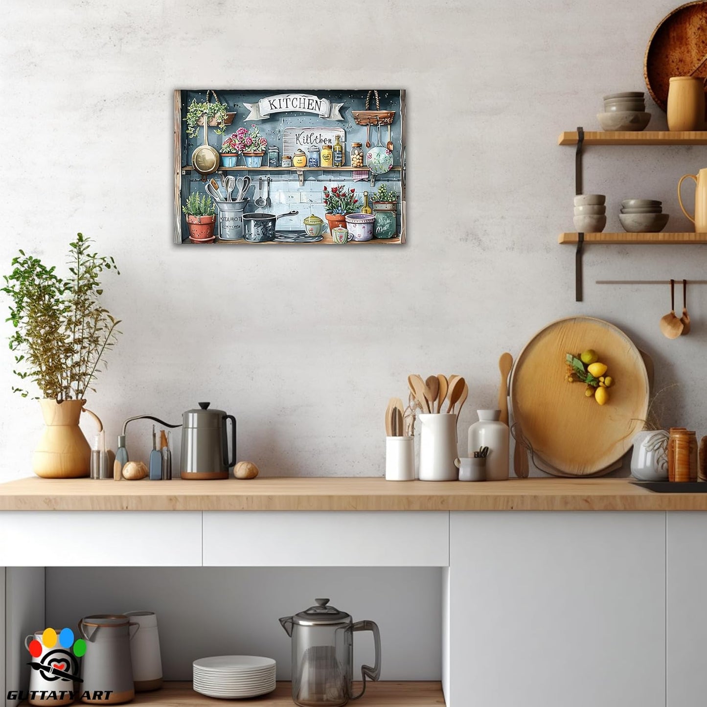 GUTTATY Farmhouse Wall Art Rustic Kitchen Decor, Ready to Hang Kitchen Canvas Print Spoon in Cupboard,Vintage Posters Prints for Dinning Room Home Kitchen Restaurant Painting 12×18 Inch