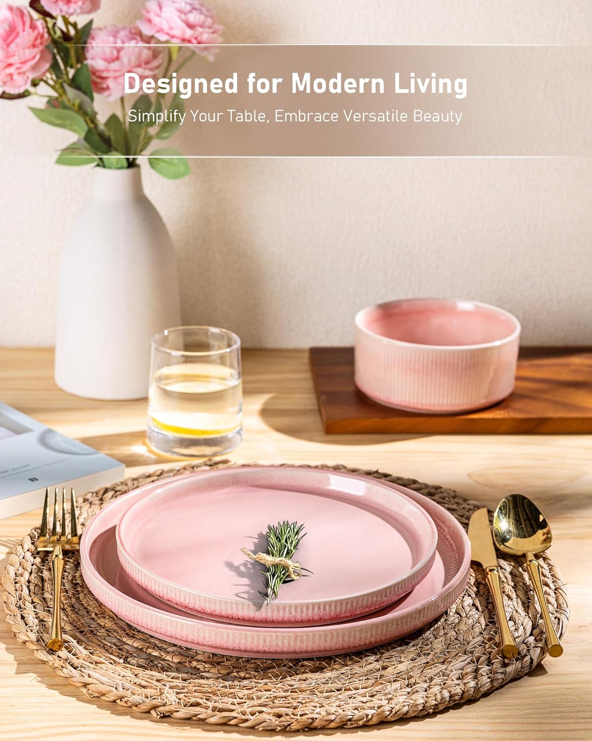 GBHOME Stoneware Dinnerware Sets for 4,Round Reactive Glaze Ceramic Plates and Bowls Set,Highly Scratch Resistant | Dishwasher & Microwave Safe Dishes Set,Service for 4(12Pcs)