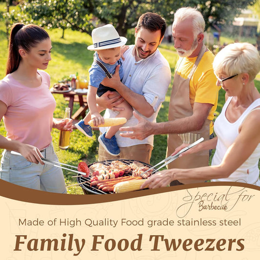 12-Inch Cooking Tweezers Tongs 2-Pack, Stainless Steel Kitchen Tweezers with Dual-Head Design and Non-Slip Grip, Chef Tweezer Tongs for Frying, Plating, Pasta, BBQ, Air Fryer, Food Prep Tools