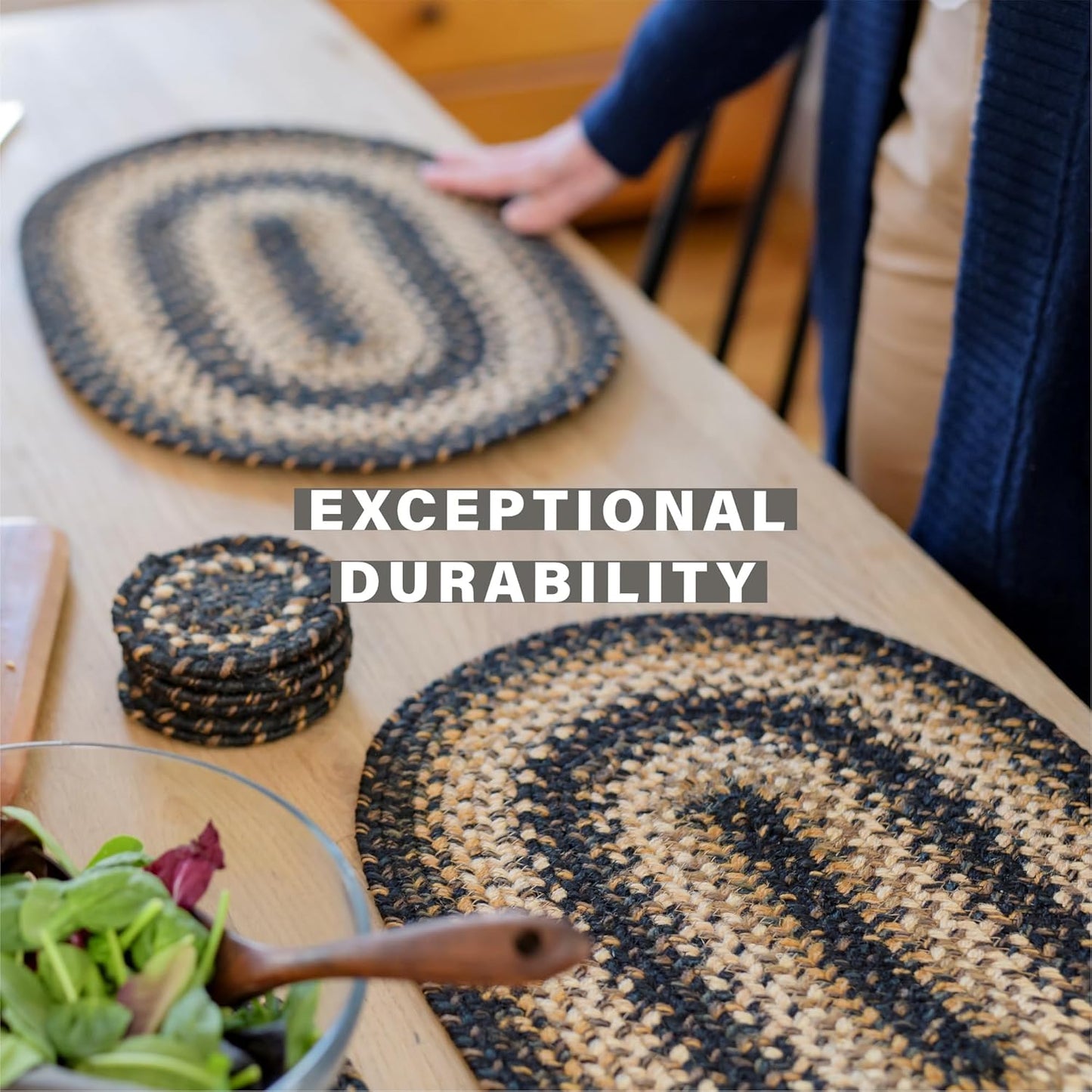 Homespice Kilimanjaro Dining Placemats, Warm Primitive Decor, Set of 6, Black and Tan - 13x19 Rectangle Table Mats - Vibrant Colors, Durable, Easy to Clean and Protects Furniture