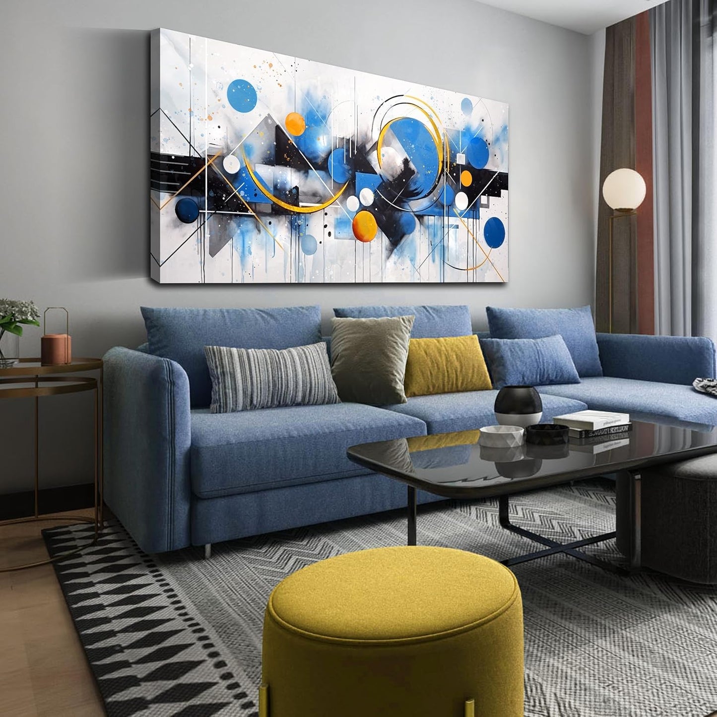 Blue Minimalist Art Wall Decor - Large Abstract Wall Art for Bedroom Office Wall Decor Ready to Hang Size 29" x 59"