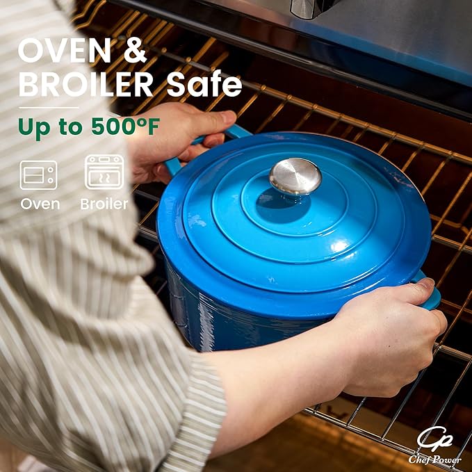 Chef Power Dutch Oven Pot with Lid 5QT, Enameled Cast Iron Dutch Oven for Bread Baking, Braising, Stews, Roasting, Oven Safe Dutch Ovens, Gradient Blue