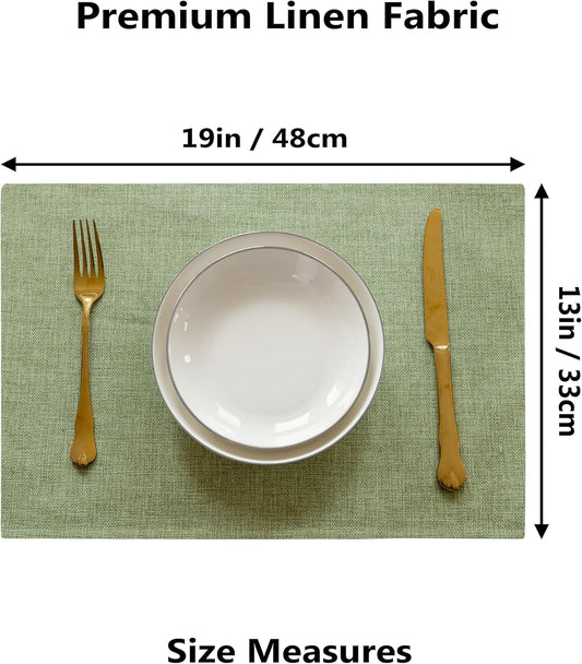 Demetex Cloth Green Placemats Set of 8 Heat Resistant Table Plate Mat Washable Linen Placemat for Kitchen Dining Tables, 13x19 inch, Grass Green