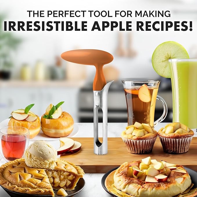 Zulay Kitchen Premium Apple Corer Tool - Ultra Sharp, Stainless Steel, Serrated Blades for Easy Coring - Easy to Use & Clean, Durable Apple Corer Remover for Baking Apples & More - Cinnamon