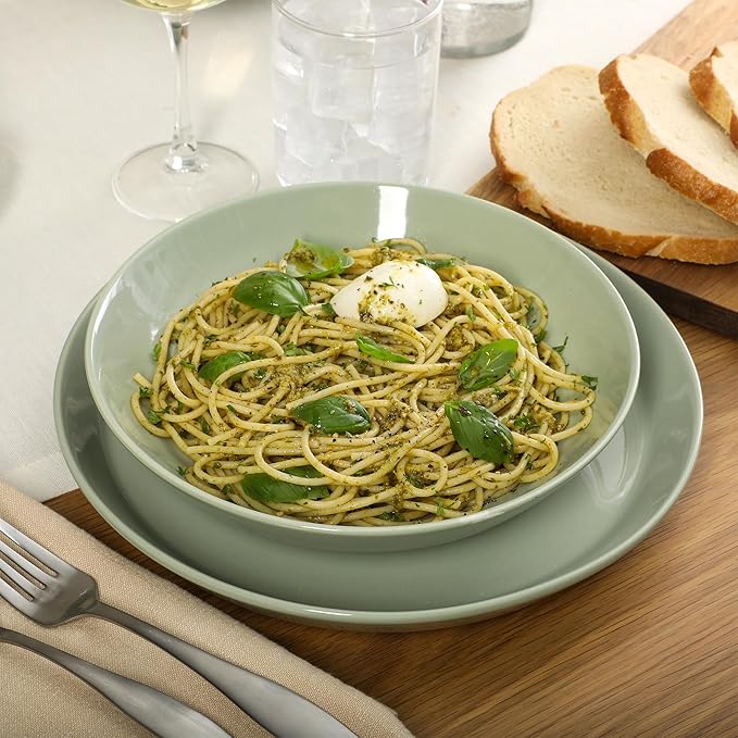 Gibson Home Summer Shades 16 Piece Plates and Bowls Dishes Service for 4 Porcelain Dinnerware Set - Green