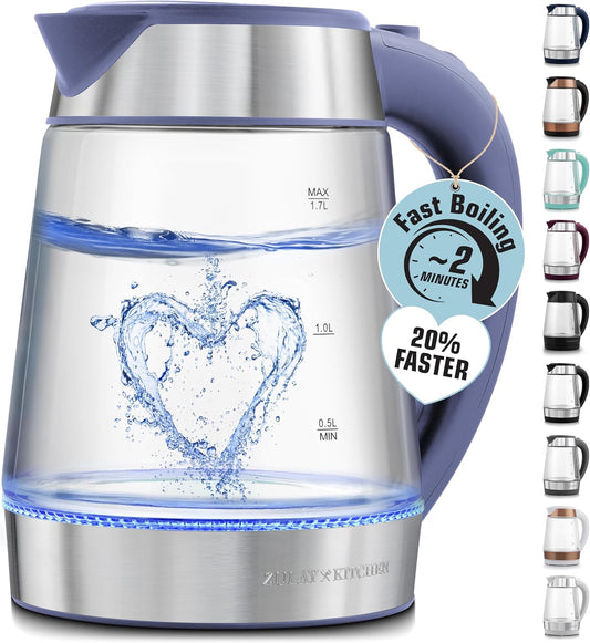 Zulay Kitchen Fast Boiling Electric Water Kettle - 1.7L, 1500W, Auto Shut-Off for Overboil & Boil Dry Protection, Cool-Touch Handle, 360° Base - Rapid Teapot Boiler For Coffee & Tea - Blue