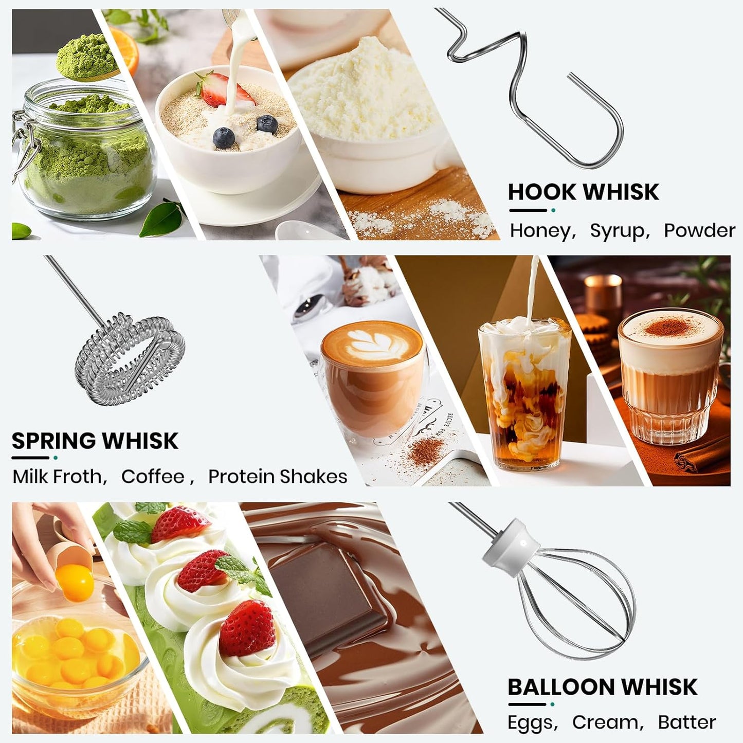 Milk Frother Handheld Rechargeable, Frother Wand Drink Mixer Electric Whisk for Coffee, Detachable With 3 Stainless Whisks, Hand Mixer for Lattes, Cappuccino, Matcha, Egg, No Stand, Black