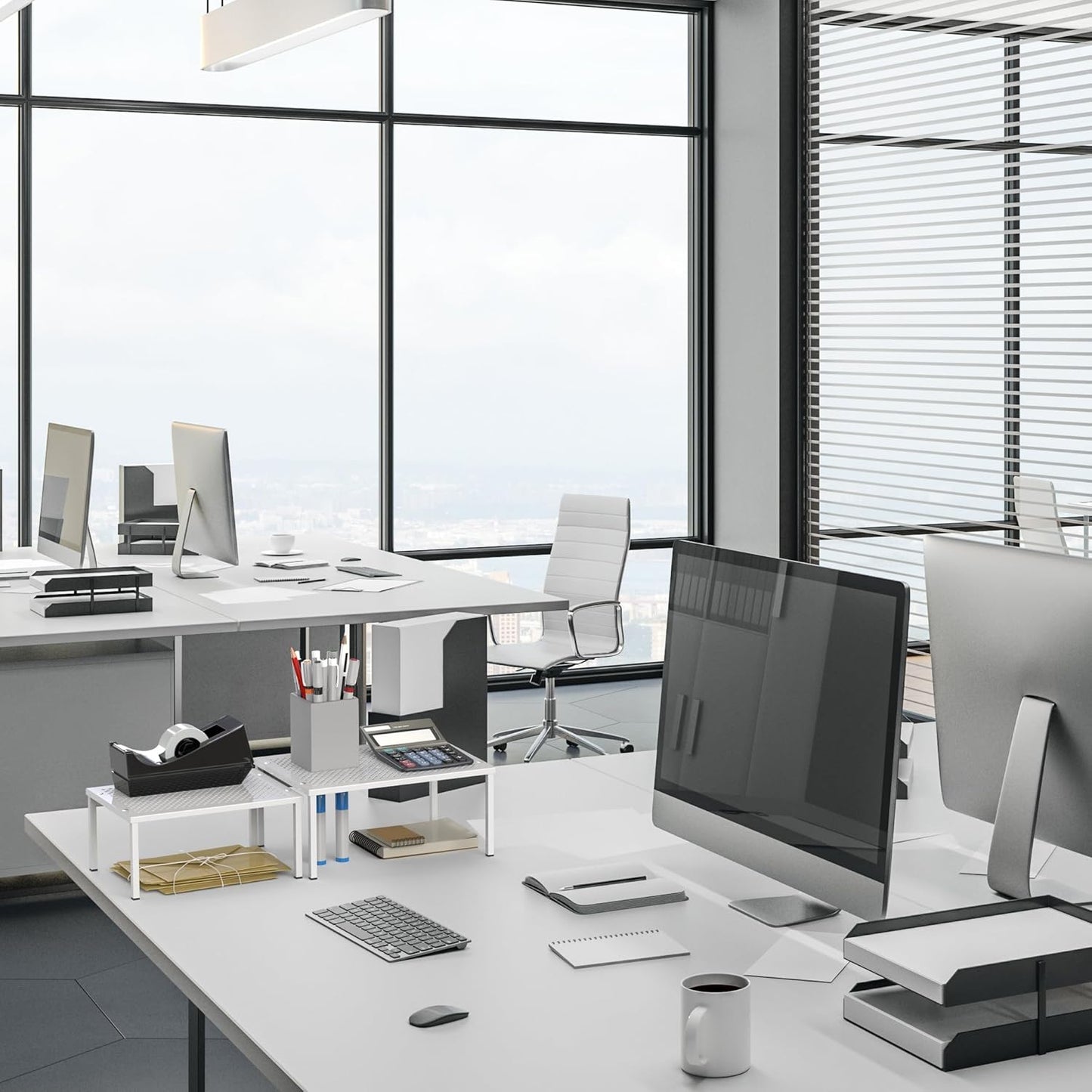 Simple Houseware Expandable Stackable Kitchen Counter Shelf Organizer, White, Metal Top, 11.25"L x 7.9"W x 5.4"H